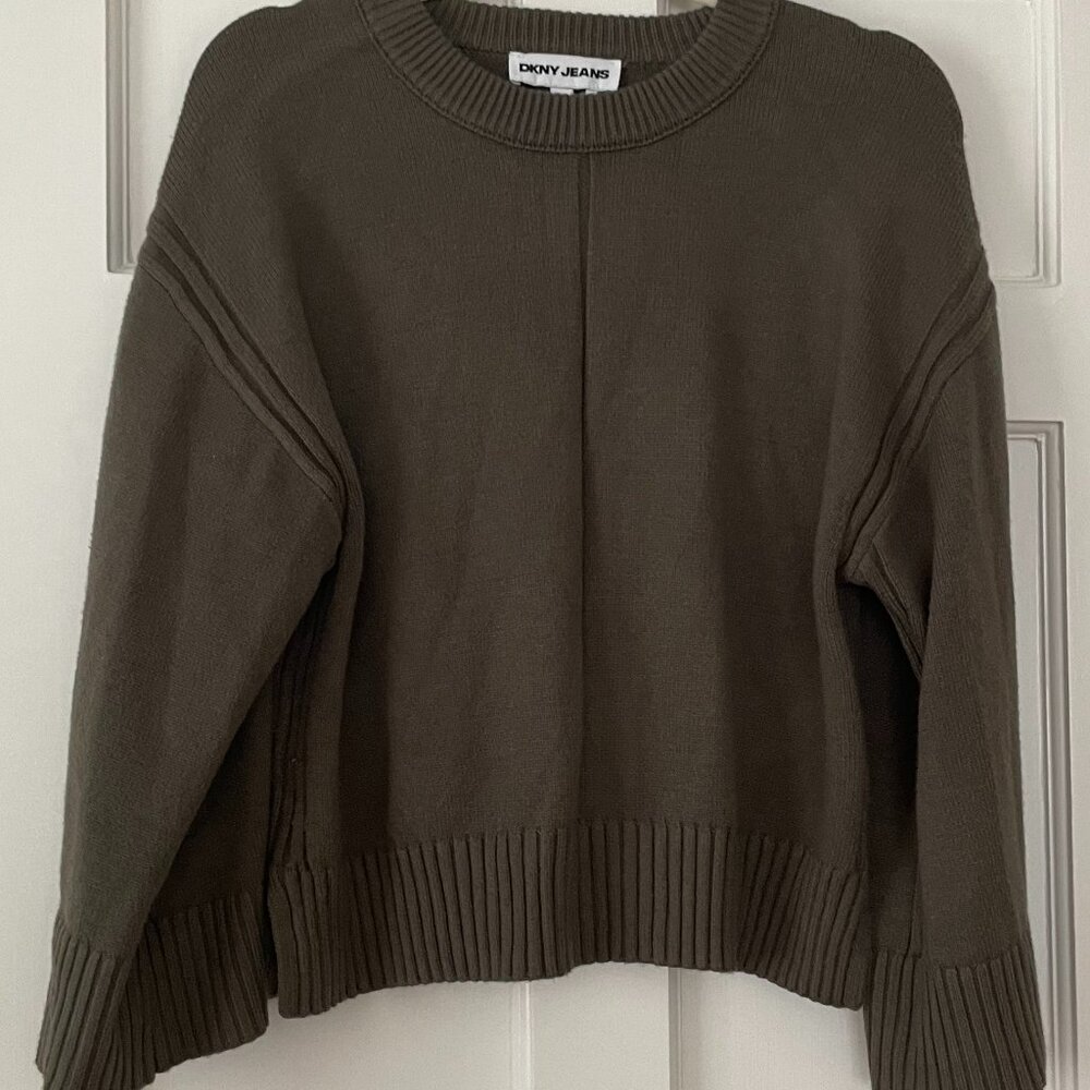 DKNY Jeans Dark Olive Crew Neck Sweater Size XS NWOT